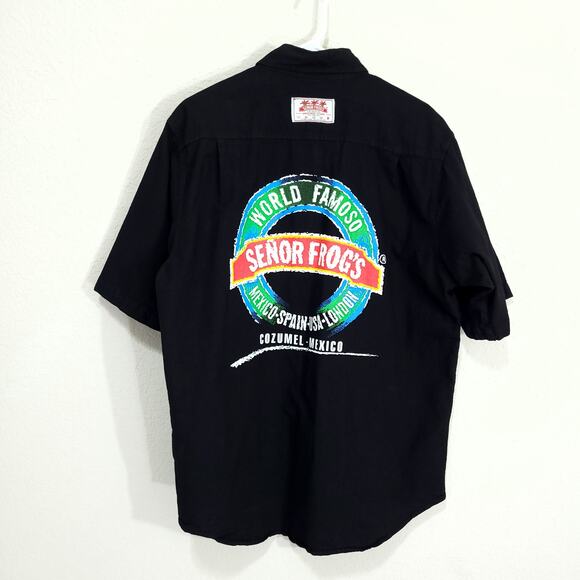 Senor Frogs Mens Shirt Size Medium Black Button Front Short Sleeves Cott… - Picture 3 of 14